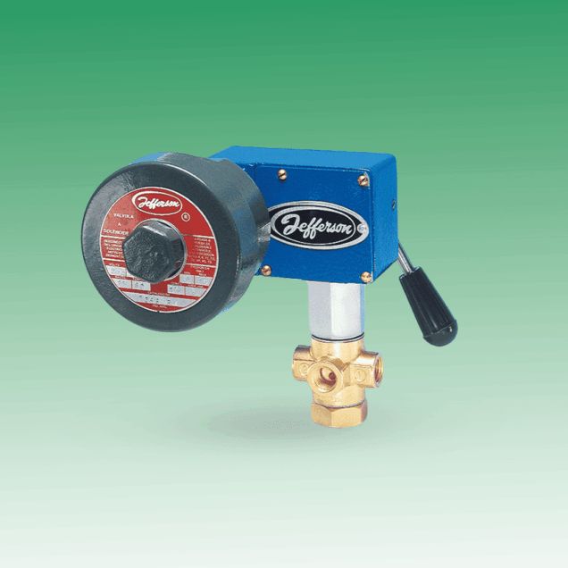 Válvula solenóide de rearme manual para sistemas de segurança em linhas de gás industrial.