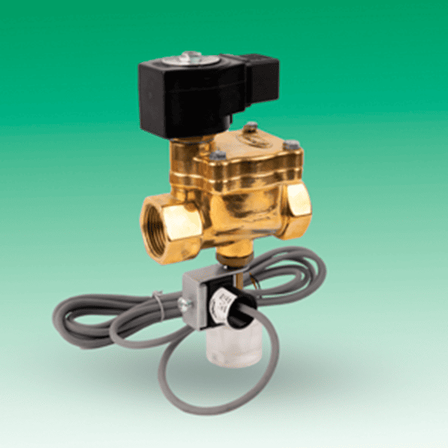 Válvula solenóide com indicador de posição para monitoramento visual do status de abertura ou fechamento em sistemas industriais.