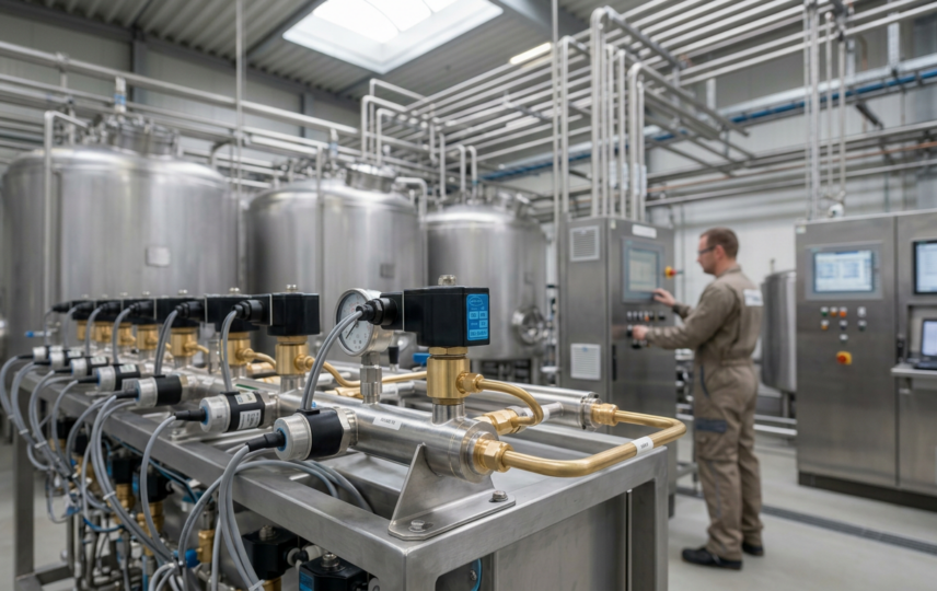 Válvula solenóide para queimador instalada em sistema de combustão industrial — Série 1327 Jefferson do Brasil