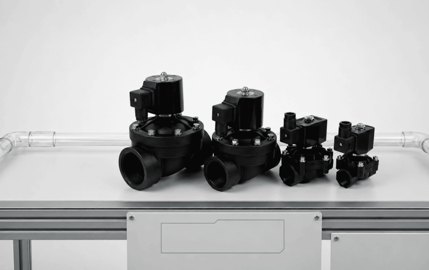 Válvulas solenoides termoplásticas Jefferson: uma linha completa em vários tamanhos para controle de fluidos corrosivos.