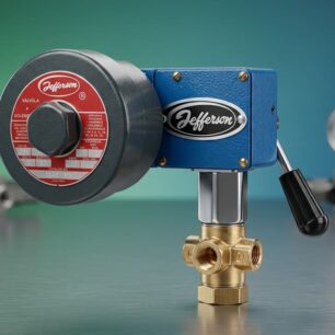 Válvula solenoide de rearme manual Jefferson do Brasil com alavanca mecânica em latão para bloqueio de segurança